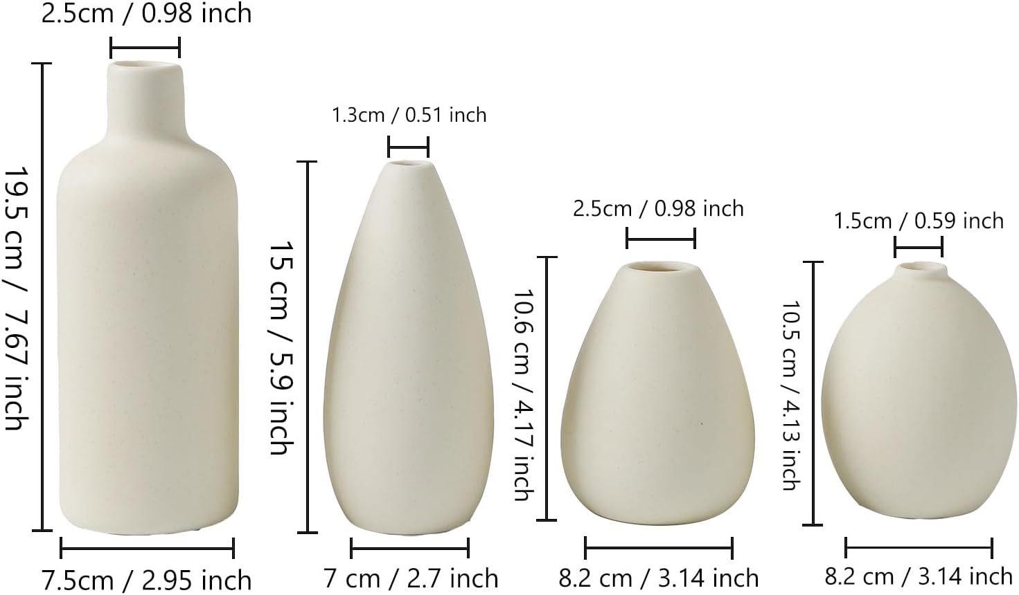 CEMABT Beige Ceramic Vase Set - 4 Small Unique Flower Vases for Centerpieces, Decorative Modern Vases for Home Decor