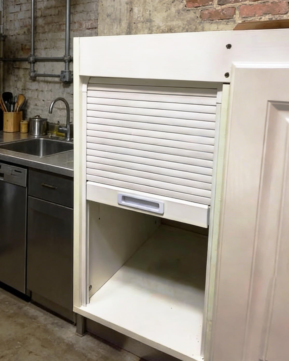 Foelanne White Accordion Folding Door Kit, Tambour Door Sliding Cabinet Panel - 40X(50-120) Cm(40X100cm/16X39in)