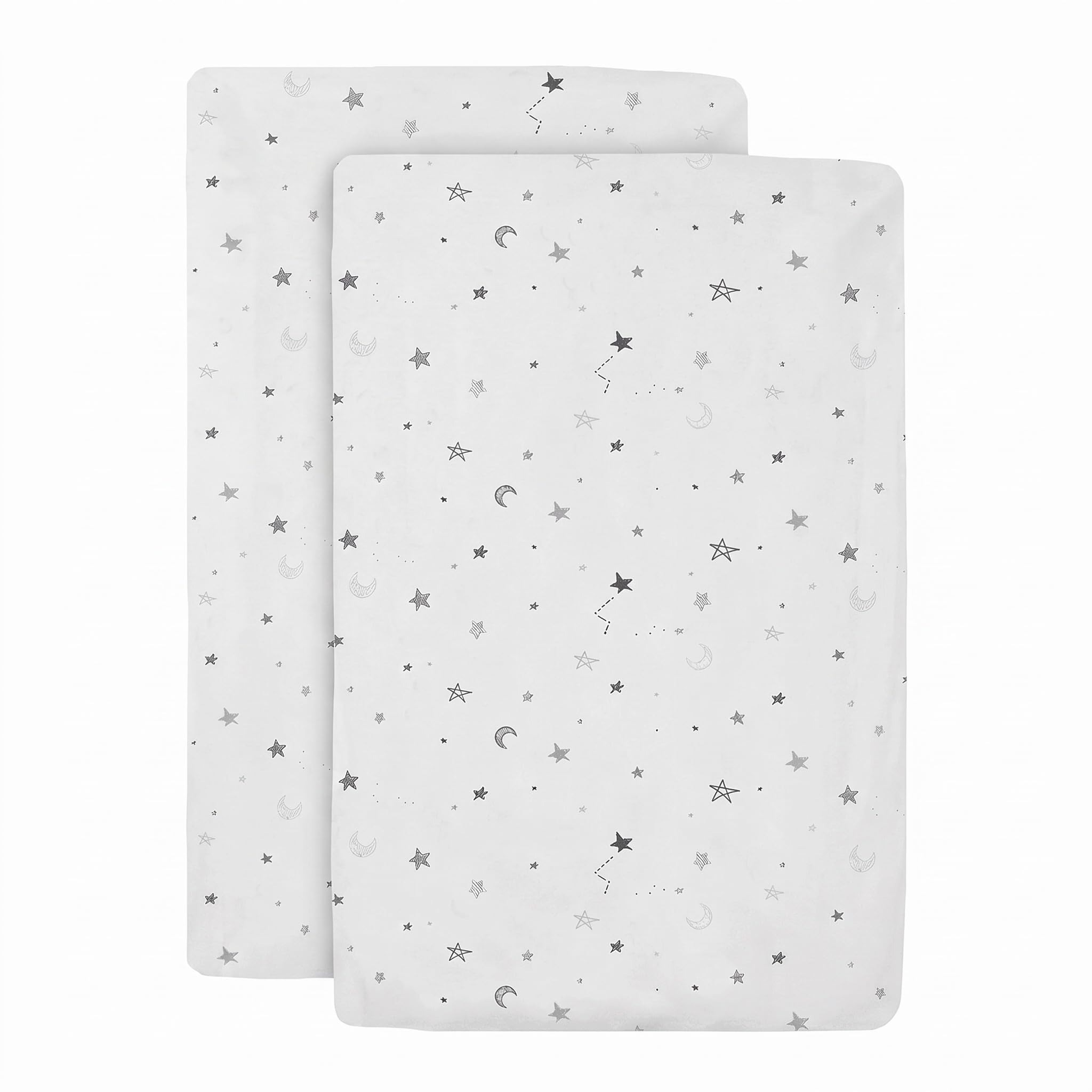 American Baby Company 15" x 33" Fitted Bassinet Sheet, Printed 100% Natural Cotton Jersey Knit, Grey Star and Moon, Soft Breathable, for Boys and Girls (Pack of 2)