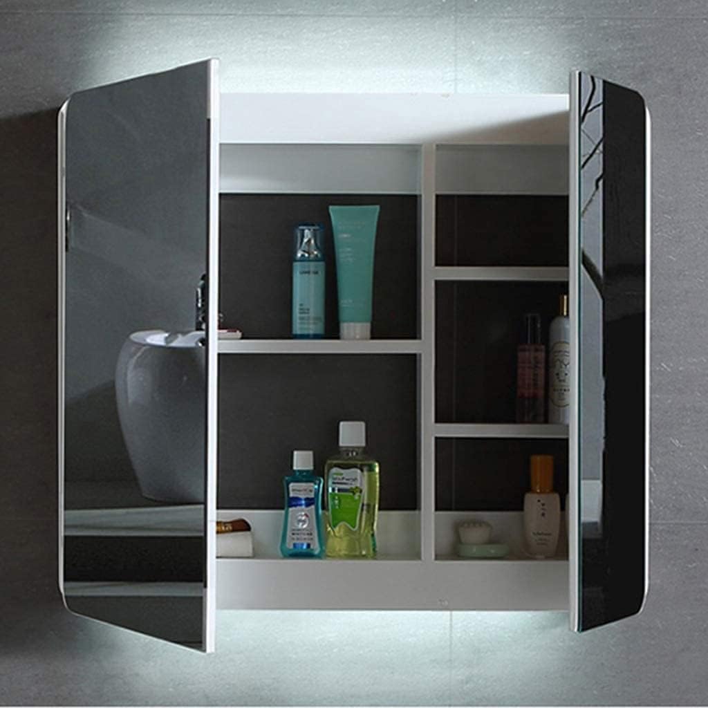 Bathroom Wall-Mounted Cabinet, Storage Organizer Solid Wood Paint Mirror Cabinet Bathroom Mirror Cabinet Combination Wall-Mounted with Shelf with LED