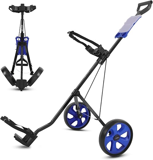 SereneLife Golf Push Pull Cart – Lightweight, Foldable, Bag Holder with Adjustable Handle, Caddy Accessories, Compact Folding Golf Trolley for Travel