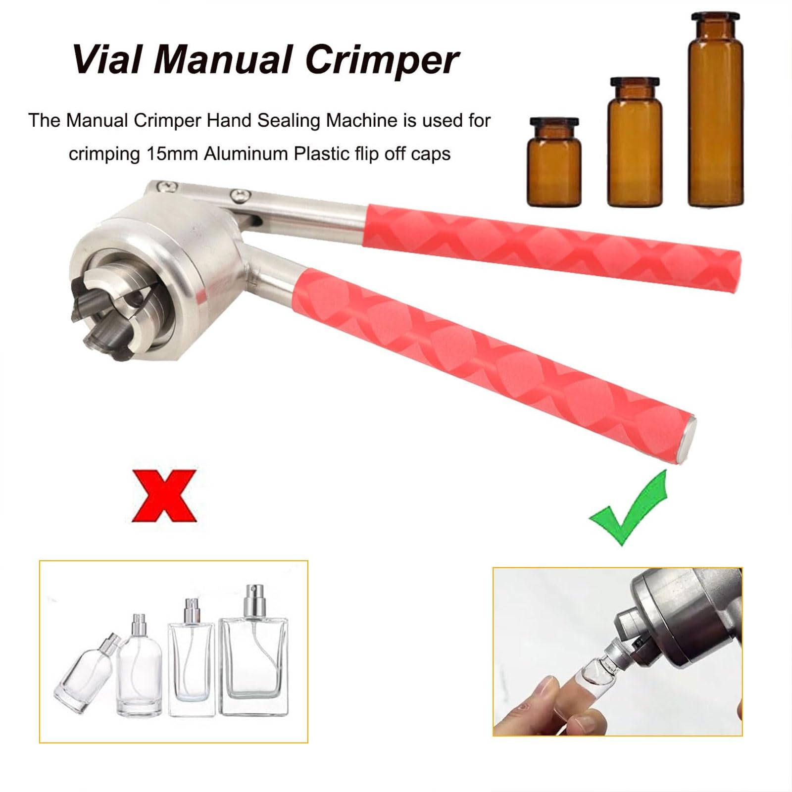 Tappatrice manuale, sigillatrice per bottiglie con manico antiscivolo, 20-30 bottiglie/min, per laboratori alimentari farmaceutici 13 mm