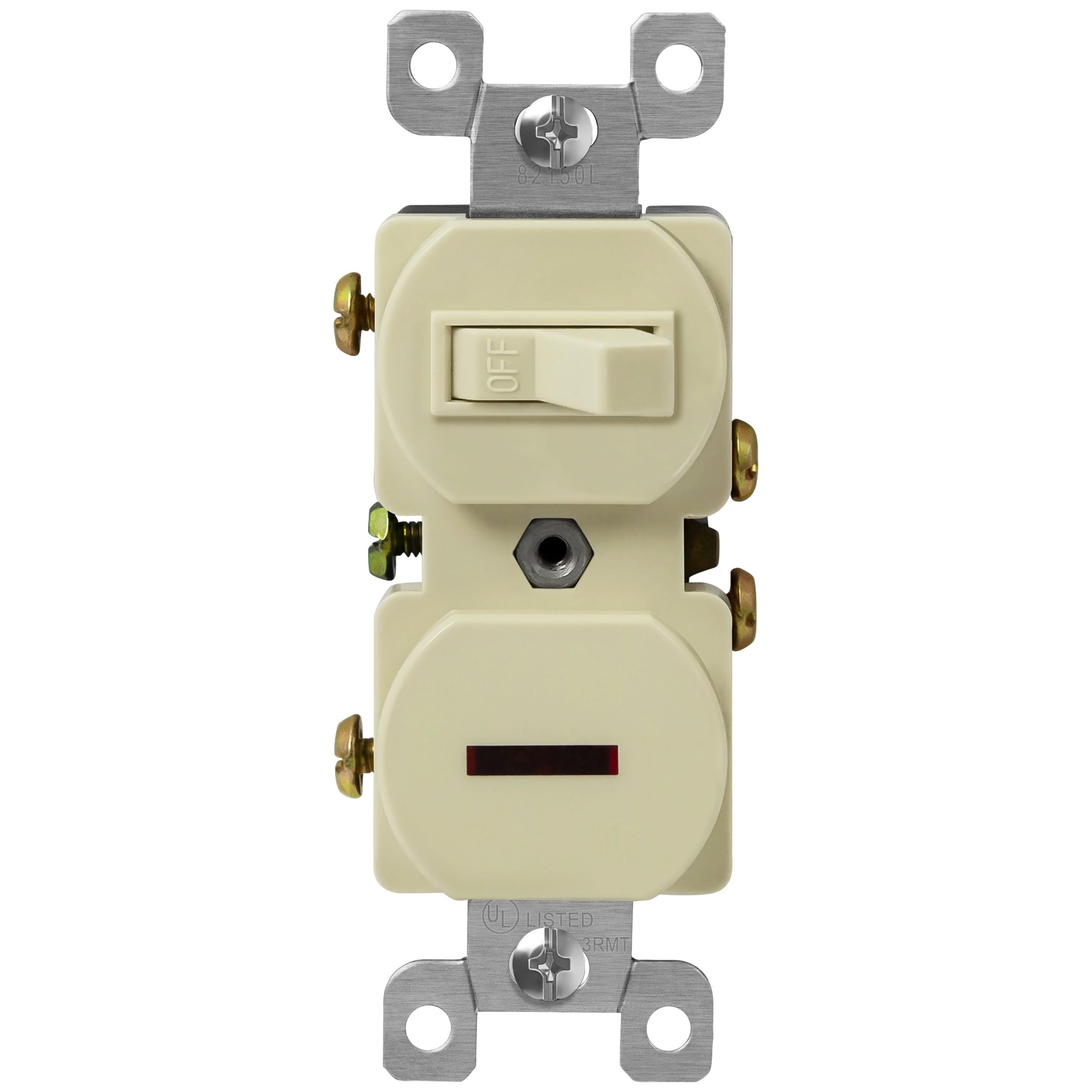 ENERLITES Combination Toggle and Pilot Light Switch, Duplex Style, Illuminated Light Switch, 15A, 120VAC, 82150L-I, Ivory