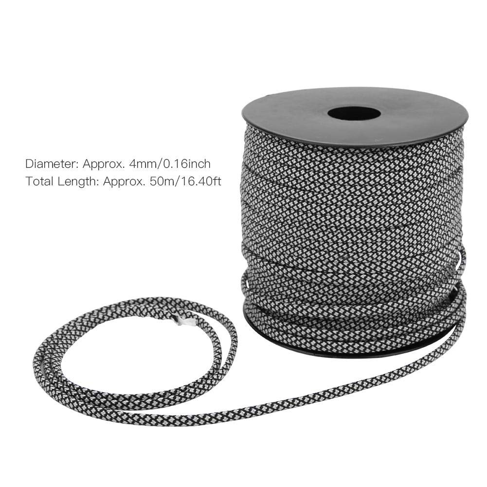 Nikou Paracord, 50 m, 4 mm, grubość 7 rdzeni, paracord, namiot ratunkowy, namiot ratunkowy, smycz kempingowa, do tkania bransoletek na świeżym powietrzu, wyposażenie awaryjne (srebrno-czarna)