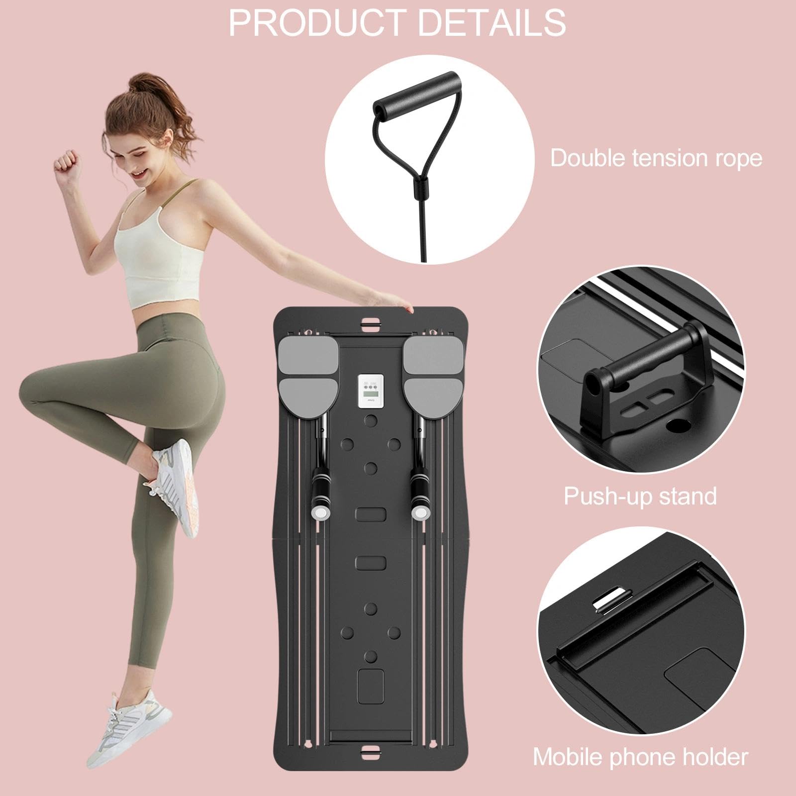 Fousenuk Reformer Pilates per Casa con Timer, Tavola da Pilates Pieghevole, Attrezzo Pilates Casa, Pilates Board per Casa, Tavola per Pilates a Casa per l'Allenamento Completo del Corpo(Nero)