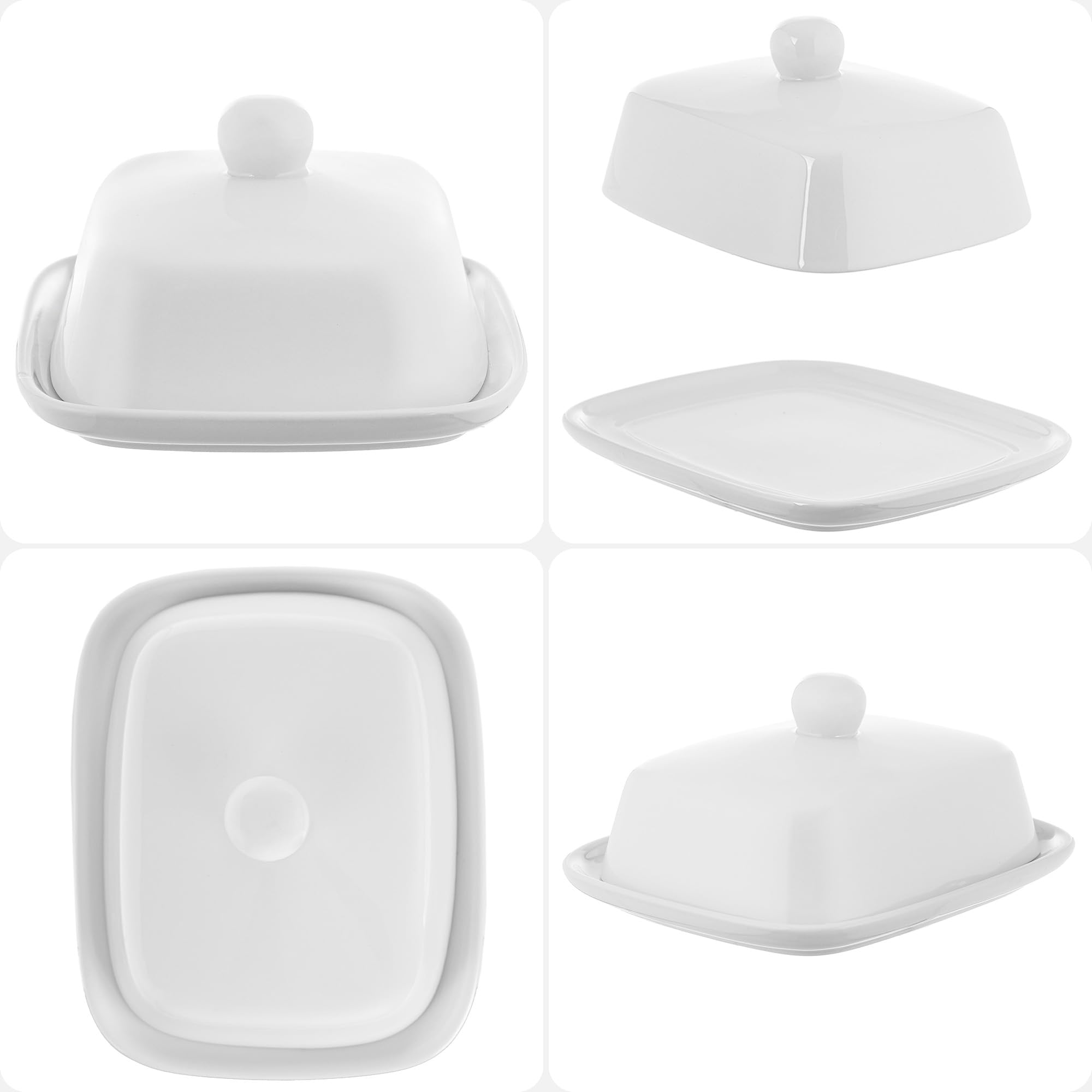 KADAX Maselniczka z porcelany, 16,5 x 13 x 5 cm, biała miska na masło z pokrywką i uchwytem, puszka do przechowywania 250 g masła, pojemnik na masło (biała)
