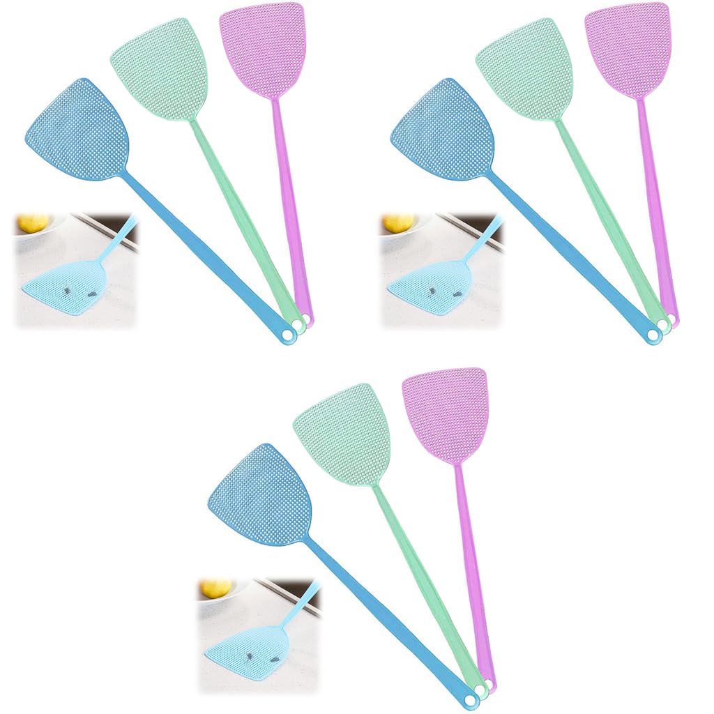 Supvox® Fly Swatters Plastic 17.5 Inch Long Handle Strong Flexible Durable Grid Fly Swatter for Indoor Outdoor Classroom 3 Colors 3 Pack X3-image-6