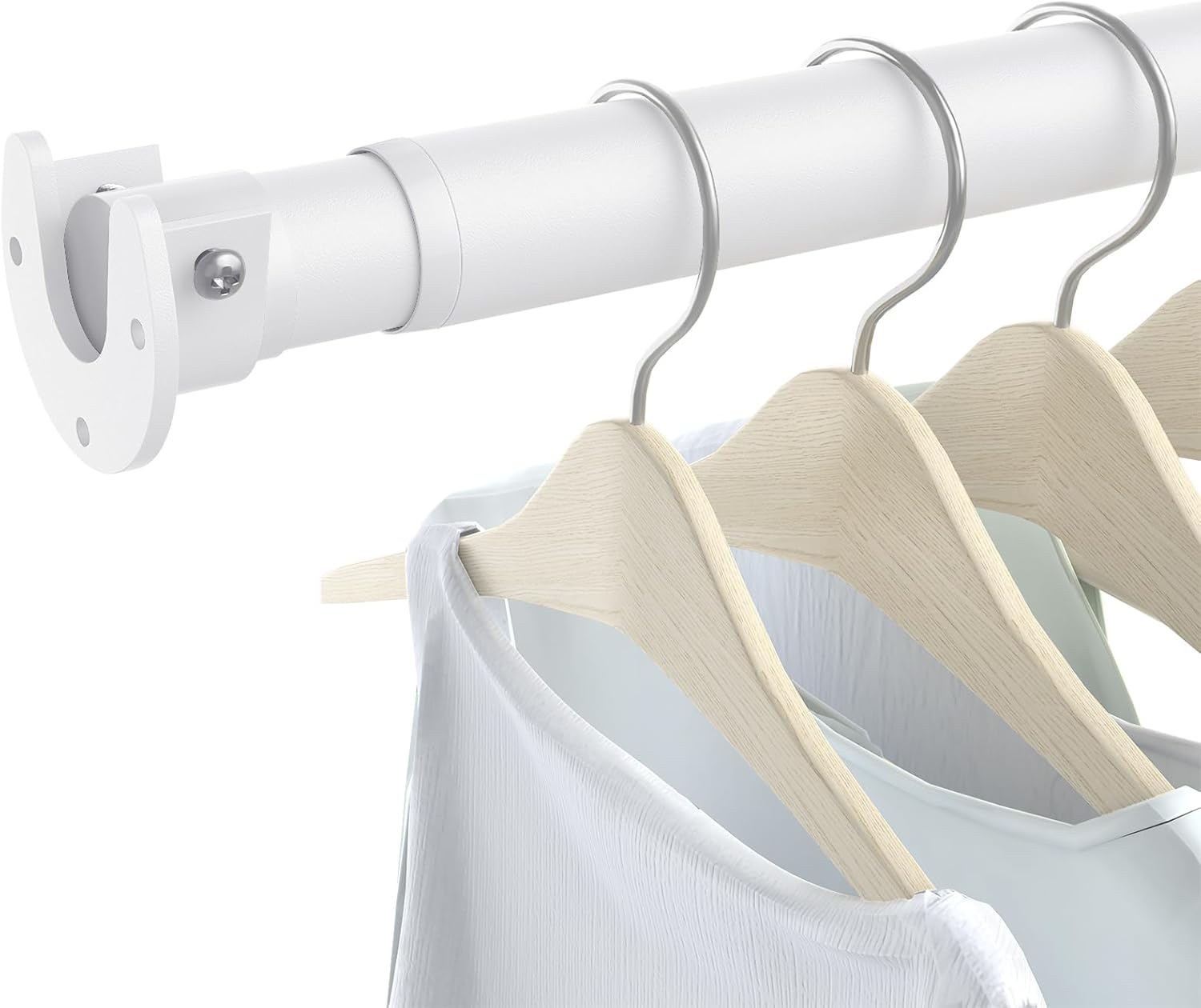 Closet Rods for Hanging Clothes, 17 to 84 Inch Heavy Duty Stepless Adjustable Closet Hanging Rod, 1.3 Inch Diameter Metal Closet Rod for Wardrobes Laundry Bedroom RV 17-84IN Matte White