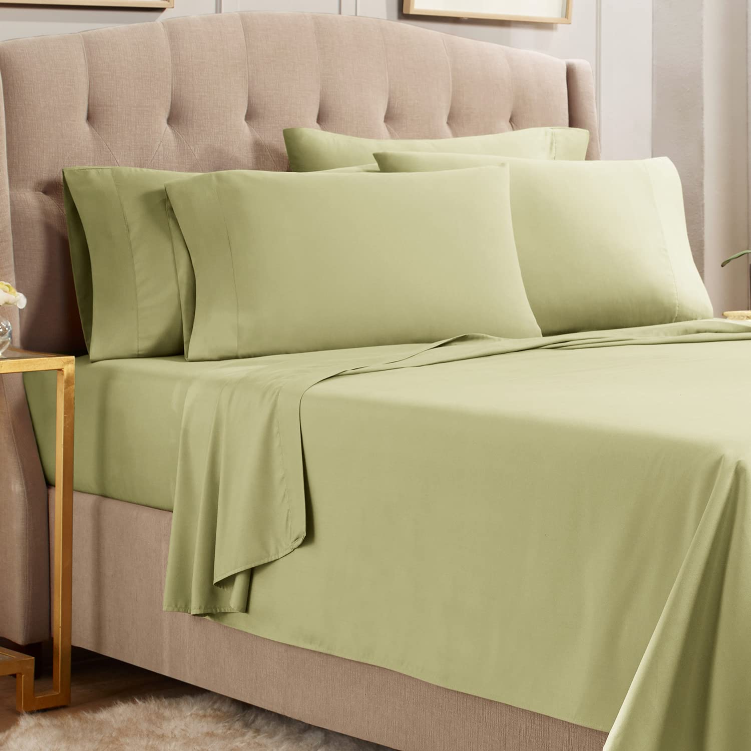 Empyrean Queen Sheets Set - 110 GSM 6 Piece Bed Sheets for Queen Size Bed, Double Brushed Queen Size Sheets, Soft Bedding Sheets & Pillowcases -, Sage