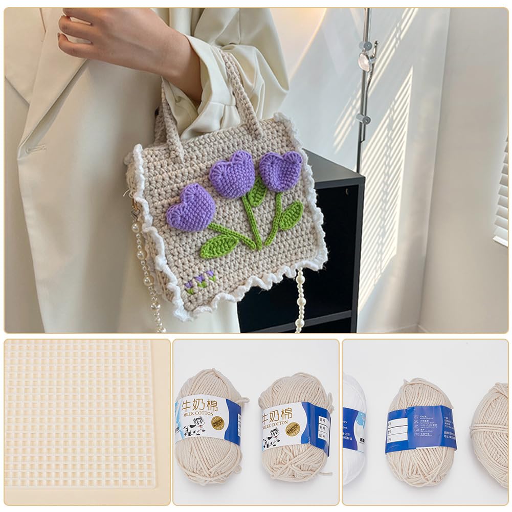 WADORN Kit Fai da Te per Realizzare Borse all'Uncinetto e A Maglia, Borsa A Mano Intrecciata in Plastica A Rete Fatta A Mano da Donna, Set per Realizzare Borse Fai da Te, Accessori per Borse