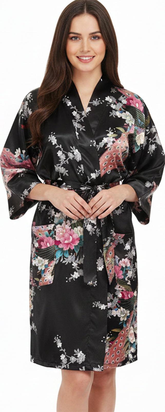 Trifolium Kimono Robe And Chemise Silky Peacock Satin Nightgown Bathrobe Wedding Negligee Nightdress — view 29