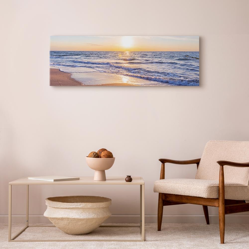 murando Cuadro en Lienzo Playa Mar 150x50 cm 1 Parte Impresión en Material Tejido no Tejido Impresión Artística Imagen Gráfica Decoracion de Pared Puesta del Sol Sunset c-B-0389-b-d