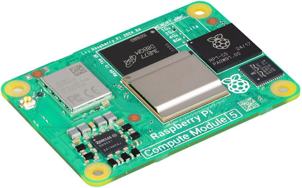Raspberry Pi Compute Module 5, CM5116064, Wireless, 16GB RAM, 64GB eMMC, Quad-Core Arm Cortex-A76, Dual 4Kp60 HDMI, Gigabit Ethernet, Wi-Fi and Bluetooth
