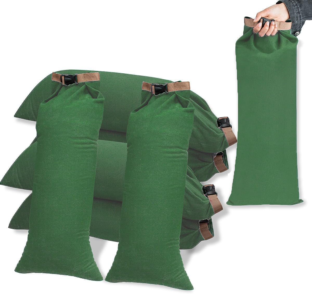 6 Pack Flood Water Barrier Sand Bags,Thickened Long Canvas Flood Protection Sandbags,Winter Bags for Swimming Pool Covers,Reusable Quick Flood Barrier for Home Flood Control (Light Green) — image 1