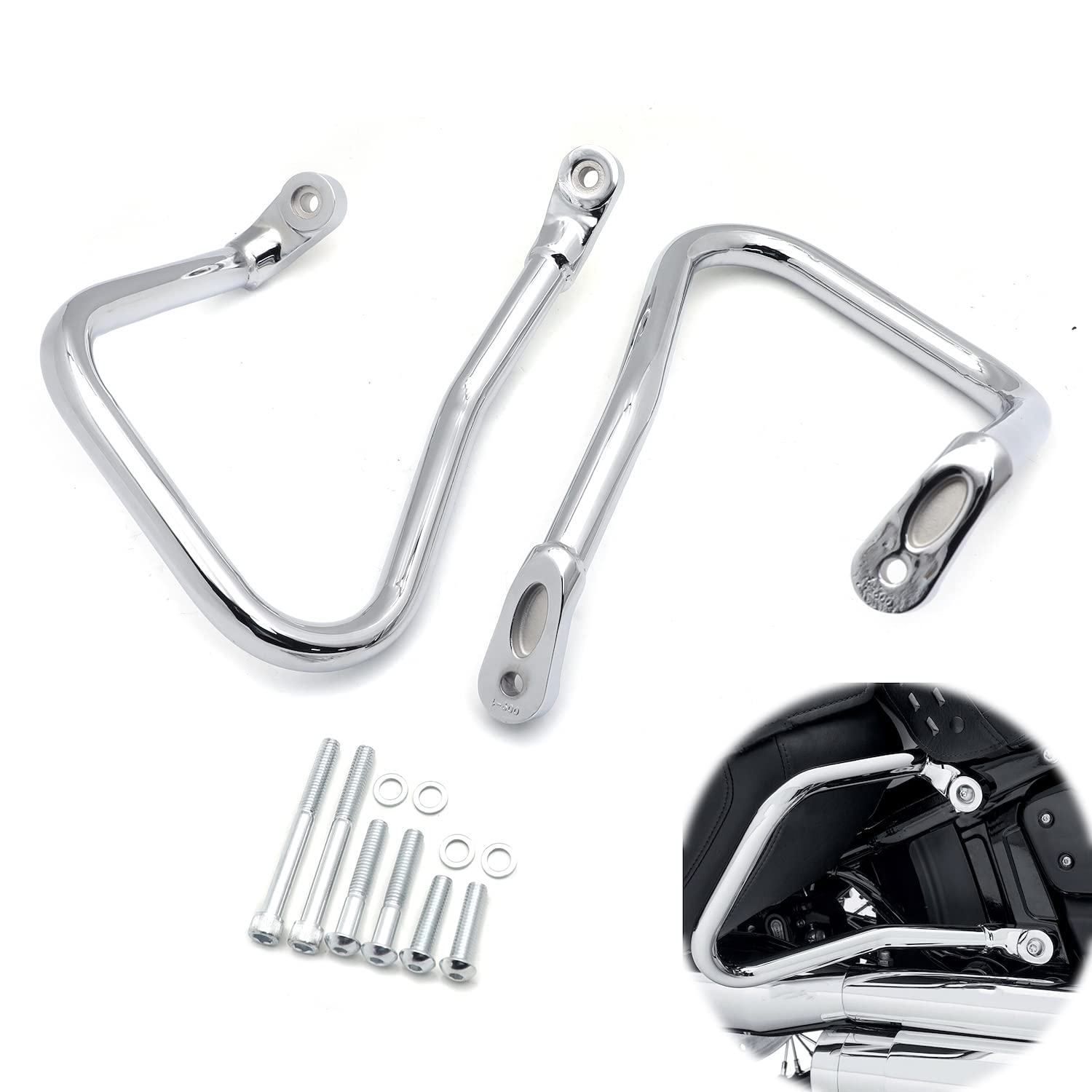 HTTMT- Chrome Rear Bolt-on Saddlebag Guard Crash Bar Compatible With 2018+ Harley Softail FLHC FLHCS [P/N:TGHD-SG09-CD]