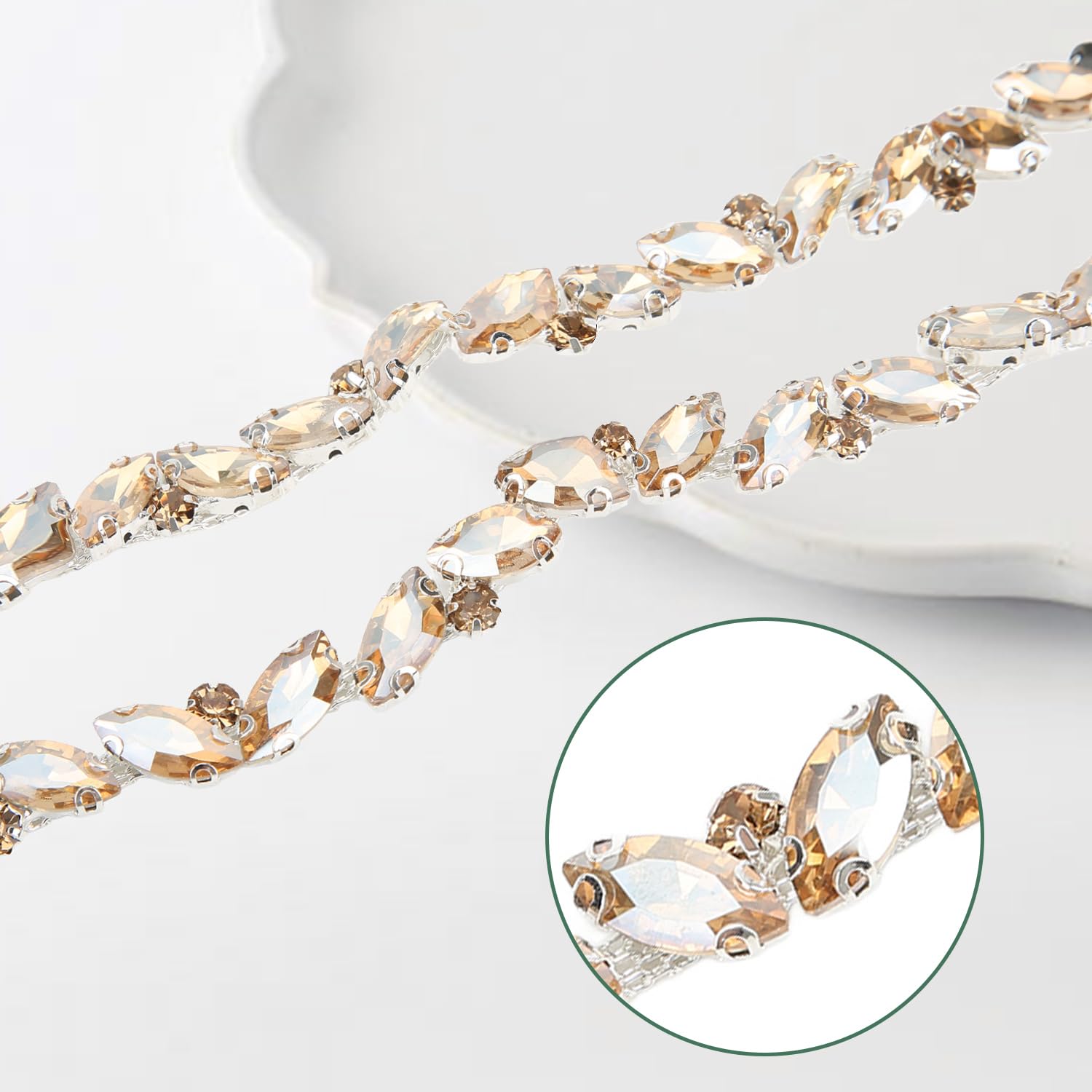 1 Metro Catena di Strass di Cristallo con Strass di Cristallo per Scarpe Fai da Te, Cintura, Borsa, Cappello, Fascia per Capelli (Spumante Oro) - Matrimonio