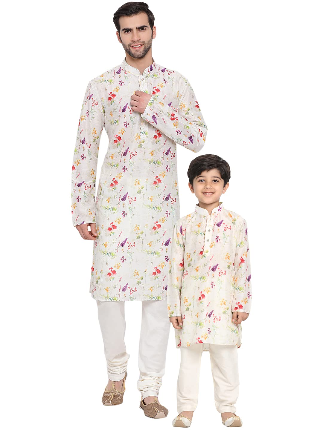 vastramay Cotton Blend Multicolor-Base-Cream Baap Beta Kurta Pyjama Set-picture-49