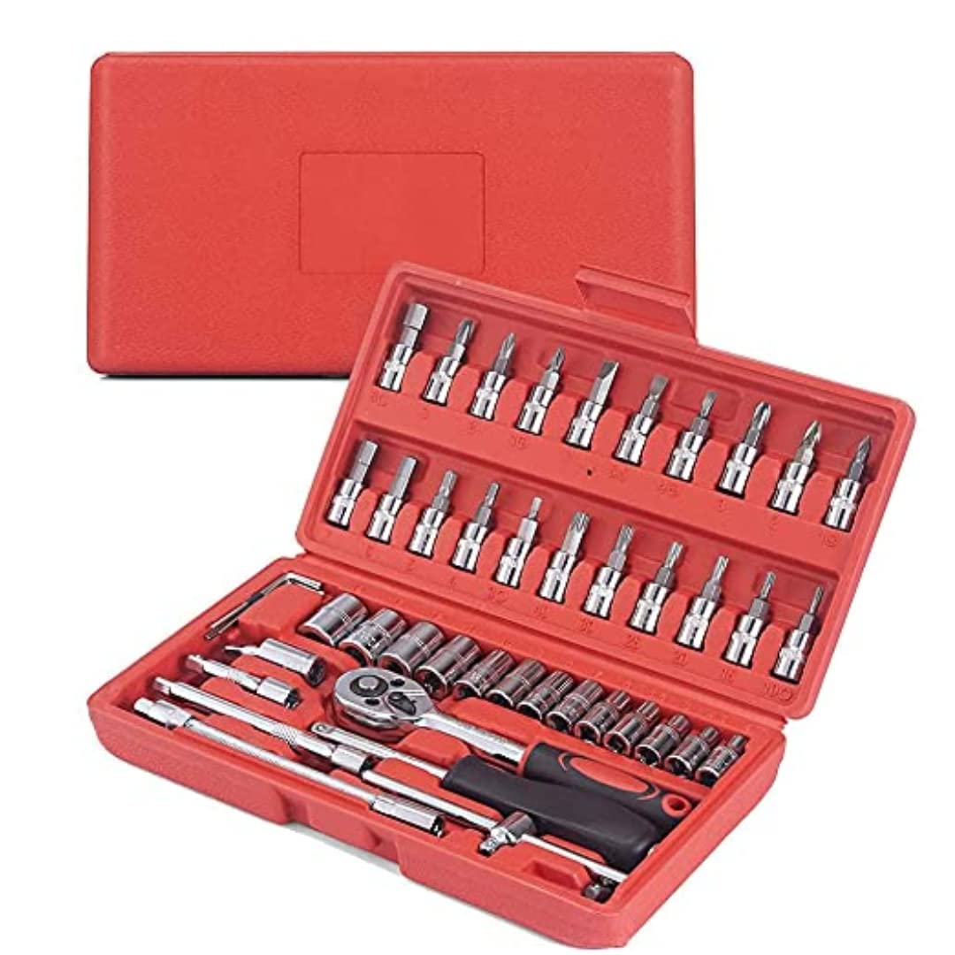 46 in 1 Pcs Tool Kit & Screwdriver Electrical Tool Kit for Home Use Multipurpose Power Tools and Hand Tools Socket Set Drill Bit Set for Wall Metal Wood Multi-Purpose Tool Case