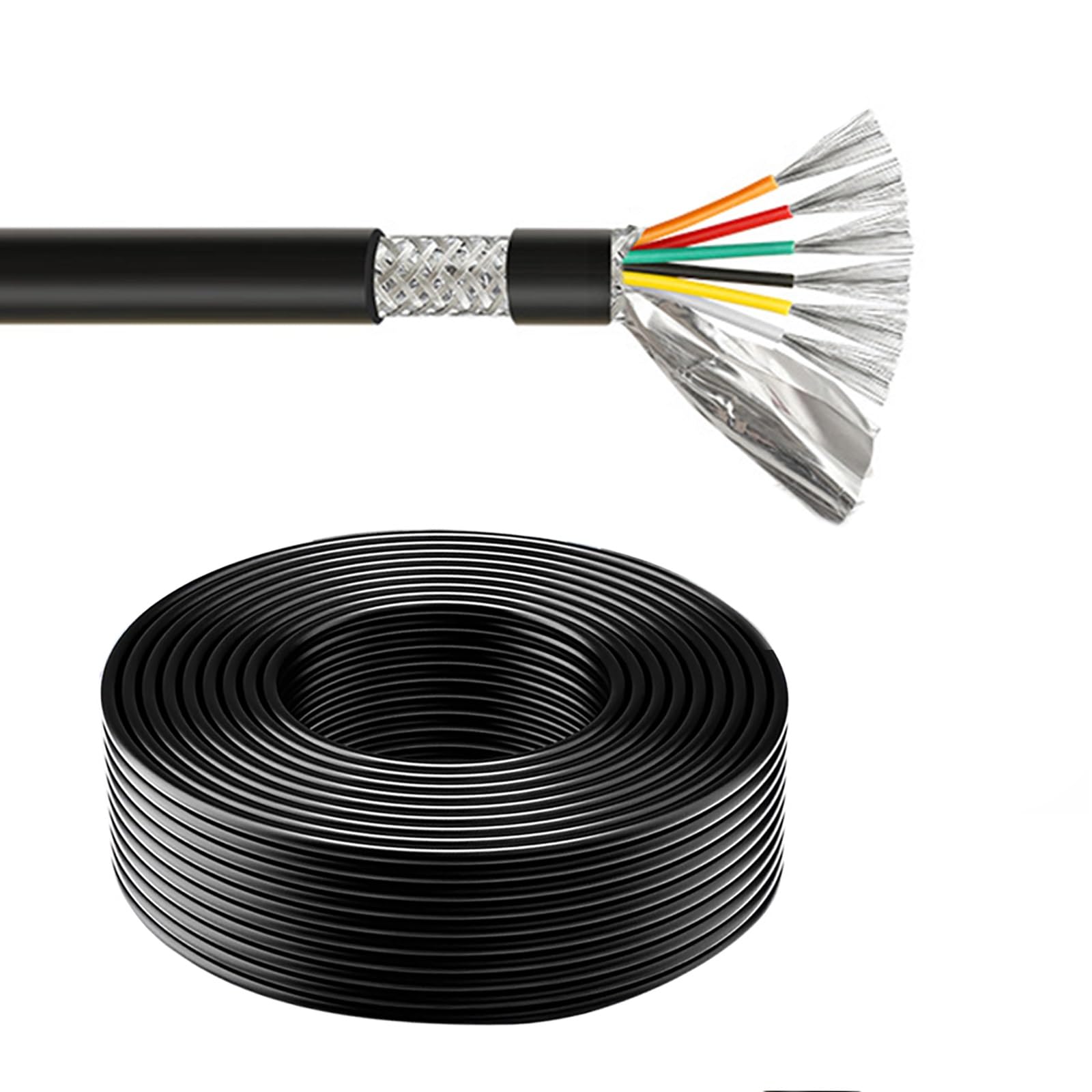 AMZBNEIDI Hookup Connecting Wire Cable, UL2464 16-30 AWG 8C Shielded Twisted-Pair Cable 300V Tinned Copper For Robotics CNC IoT(50ft,26AWG-8C)