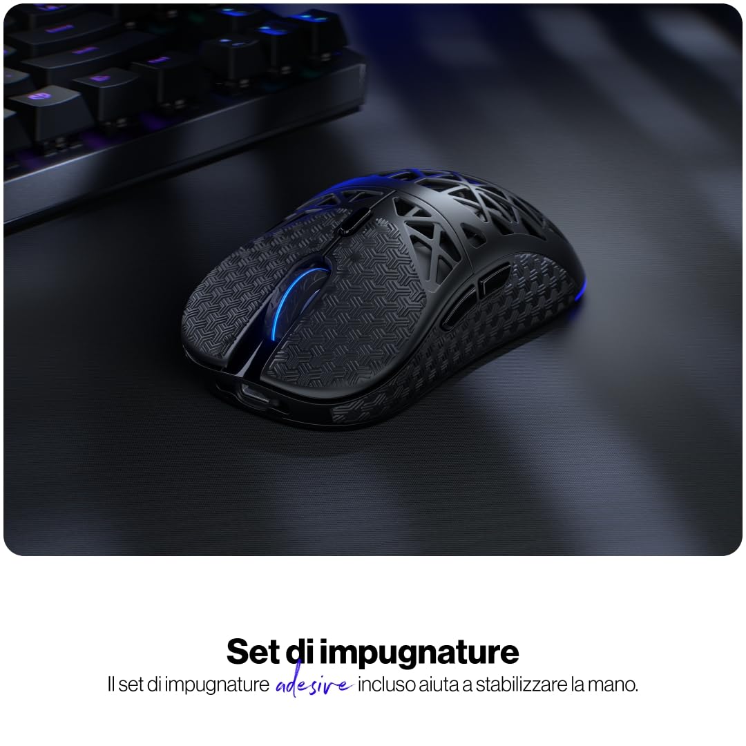 ENDORFY LIV Wireless, mouse da gioco, mouse senza fili, design ultraleggero (69 g), massimo 12.000 DPI, PixArt PAW3311, Kailh GM 4.0, 2,4GHz, BT, USB-A, retroilluminazione ARGB, EY6A018