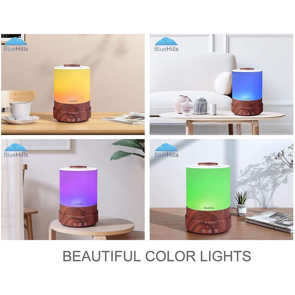 BlueHills - Difusor de aceites esenciales XL 2500 ml con temporizador para gran decoración del hogar, habitación de bebé, gran capacidad de 2,5 l con luces Grano de madera oscura - F003
