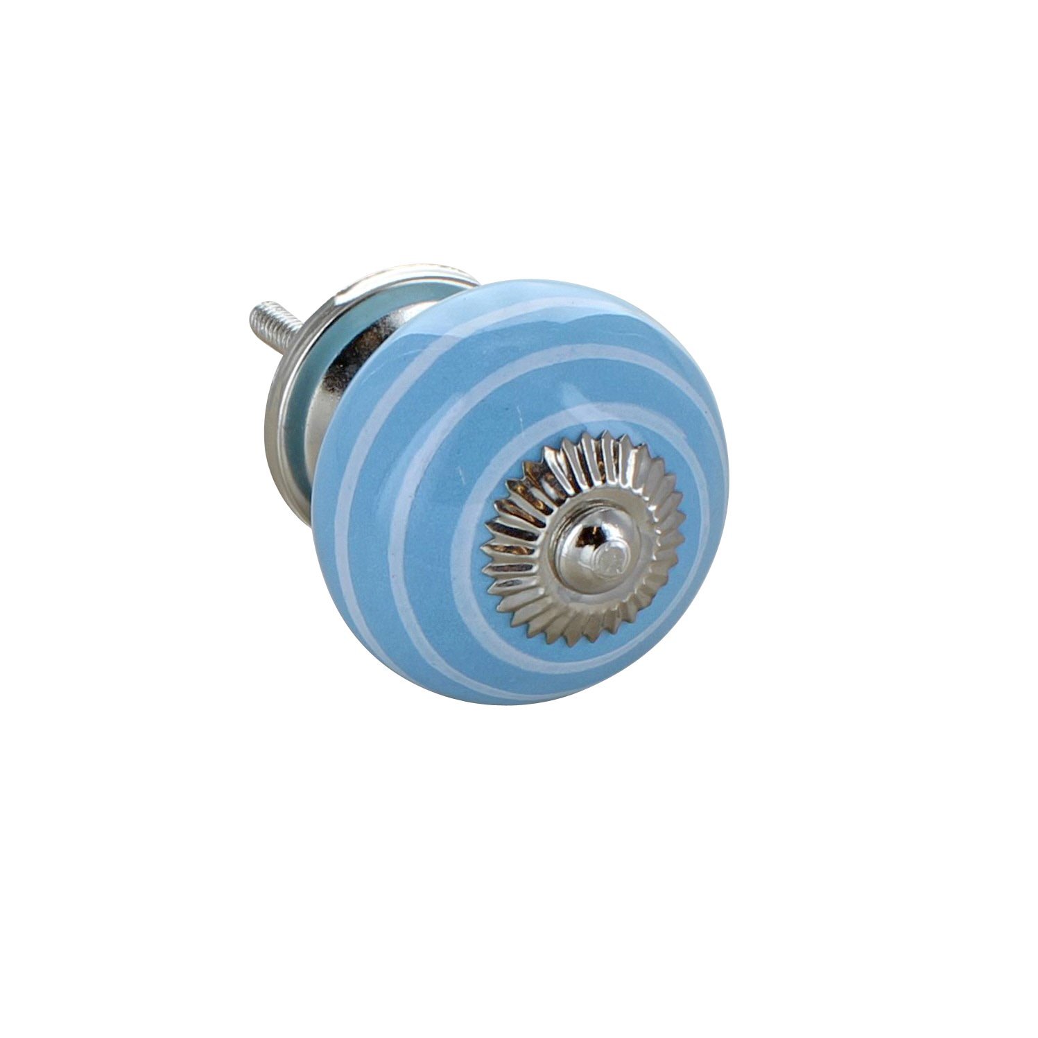 G Decor Light Blue White Striped Round Ceramic Door Knob Vintage Shabby Chic Cupboard Drawer Pull Handle 4504 (Light Blue)
