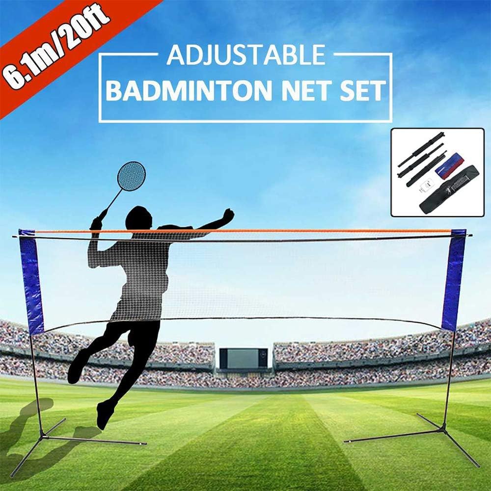 Set di Reti da Badminton Portatili, Rete da Allenamento da Competizione da Badminton da 20 Piedi / 6,1 M con Custodia per Canne - Installazione Rapida in Altezza Regolabile
