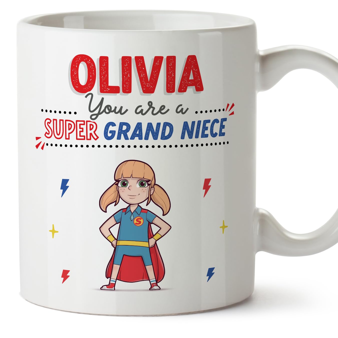 MUGFFINS Personalised Mug for Grand Niece - in English - You are Super! - Funny Custom Gift - Ceramic 11oz Mug