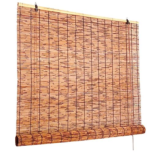 HRXQSHH Retro Bambus-Rollos Bambusrollo 50 60 80 100 120 130 150 160cm Breit W&auml;rmed&auml;mmung/Wasserdicht/Anti-UV Schilf Vorhang Natur Holzrollo Seitenzugrollo F&uuml;r Fenster, Pavillon, Balkon