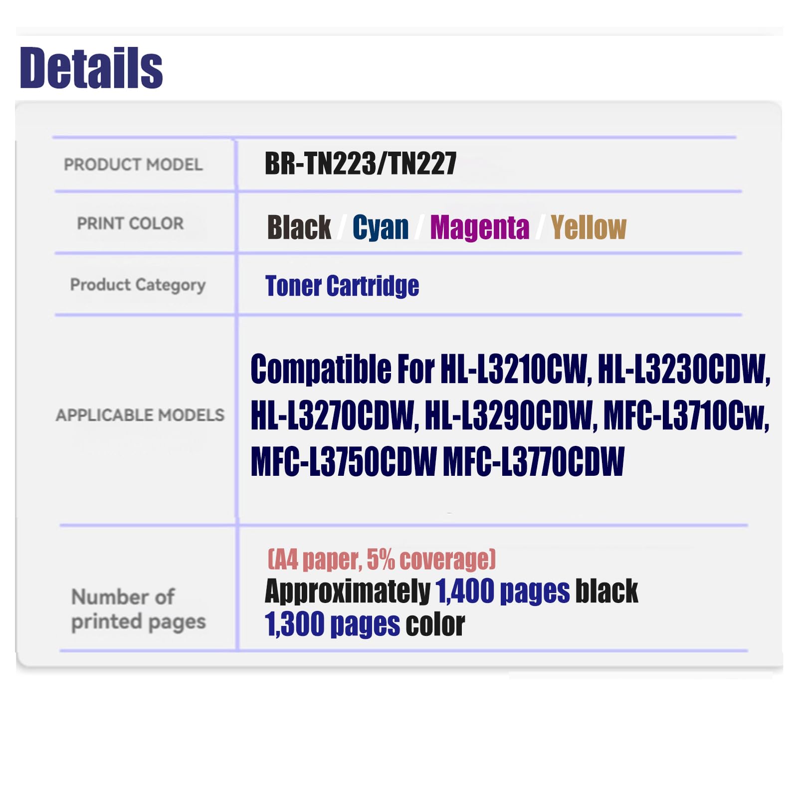 Cartuccia di Toner Alta Capacità Compatibile TN223 per Brother con Chip