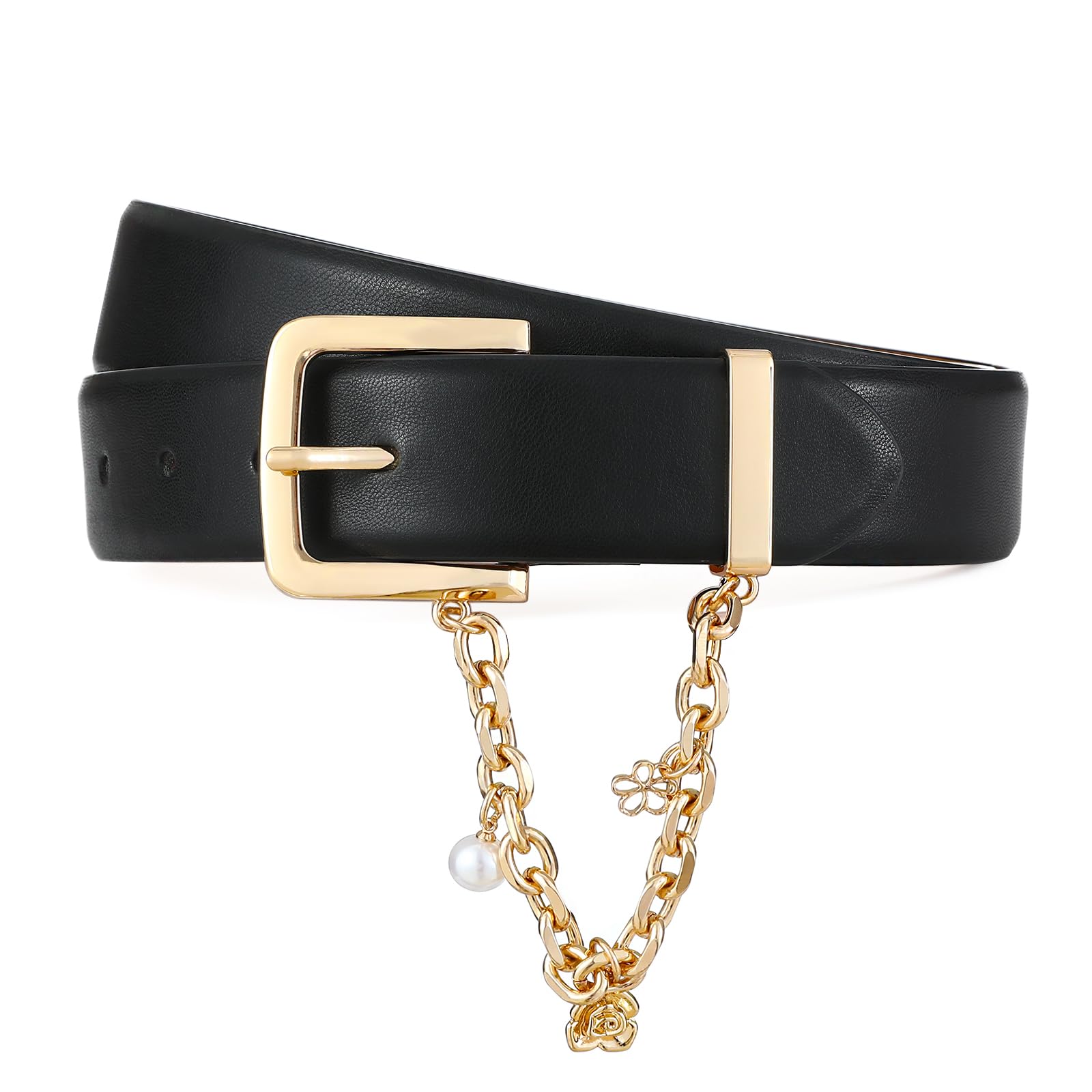Women's Leather Belt Gold Buckle Chain