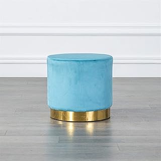 DWJ Almacenamiento Silla Otomana Taburete Turquesa Turquesa Terciopelo Terciopelo Redondo Telar Taburete Puf Pouch Taburete Metal Marco (Color : Blue)