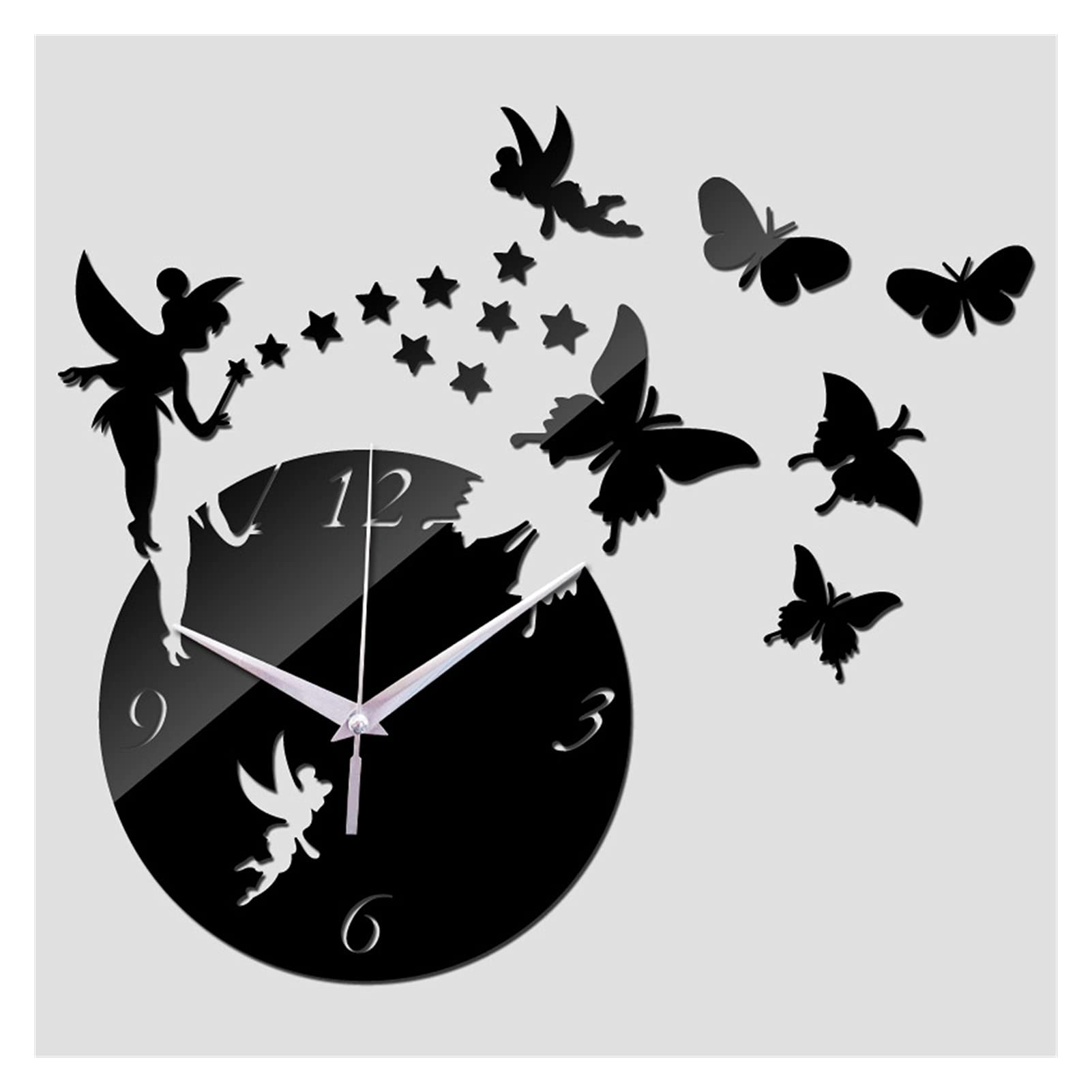 Amazon.co.jp: 壁掛け時計3Dミラー効果壁掛け時計妖精蝶家の装飾時計  