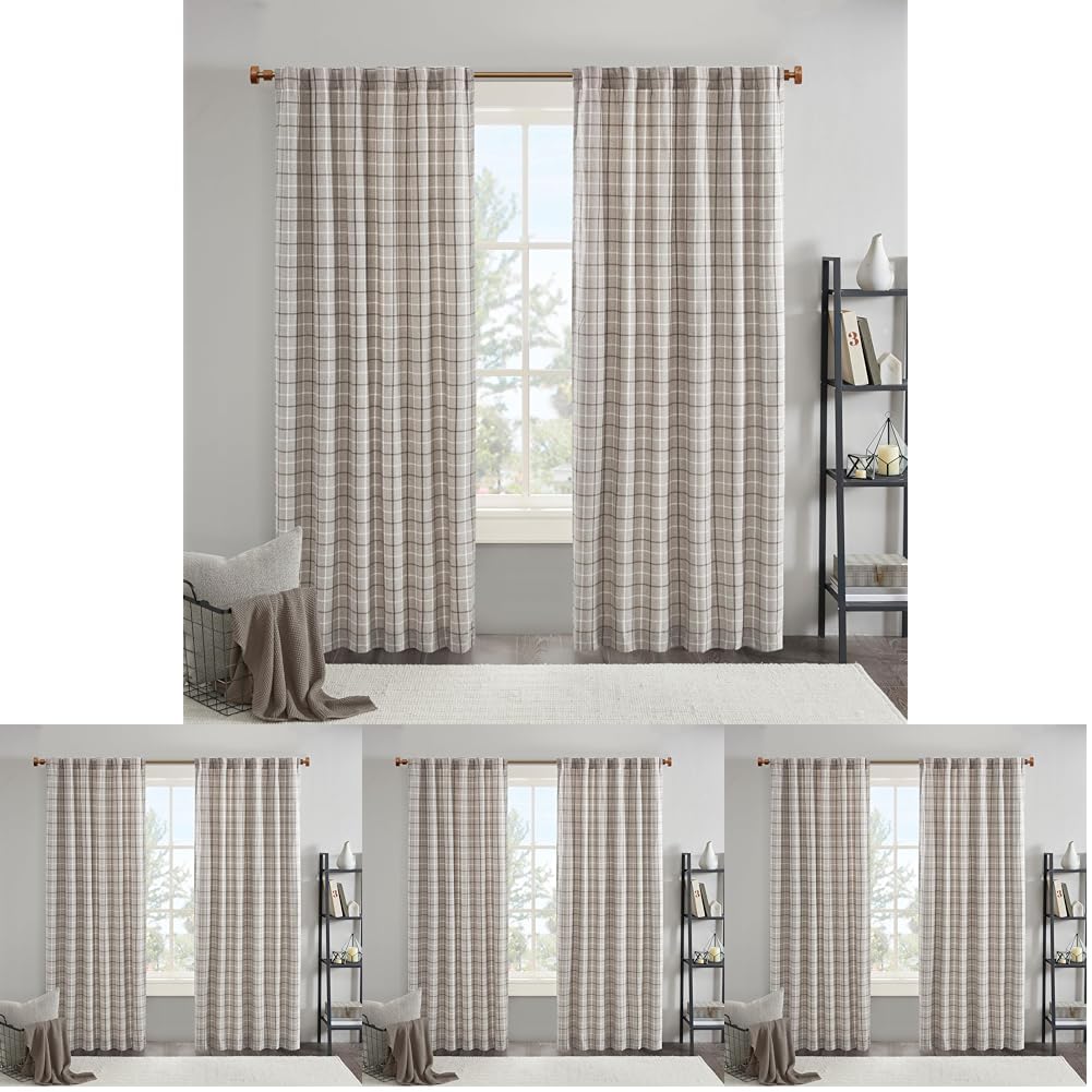 Madison Park Anaheim Cabin Plaid Curtain Window, Thermal Insulated Fleece Lining, Living Room Decor Room Darkening Drape for Bedroom, 1- Single Panel, 50x95, Rod Pocket &amp; Back Tab, Brown (Pack of 4)
