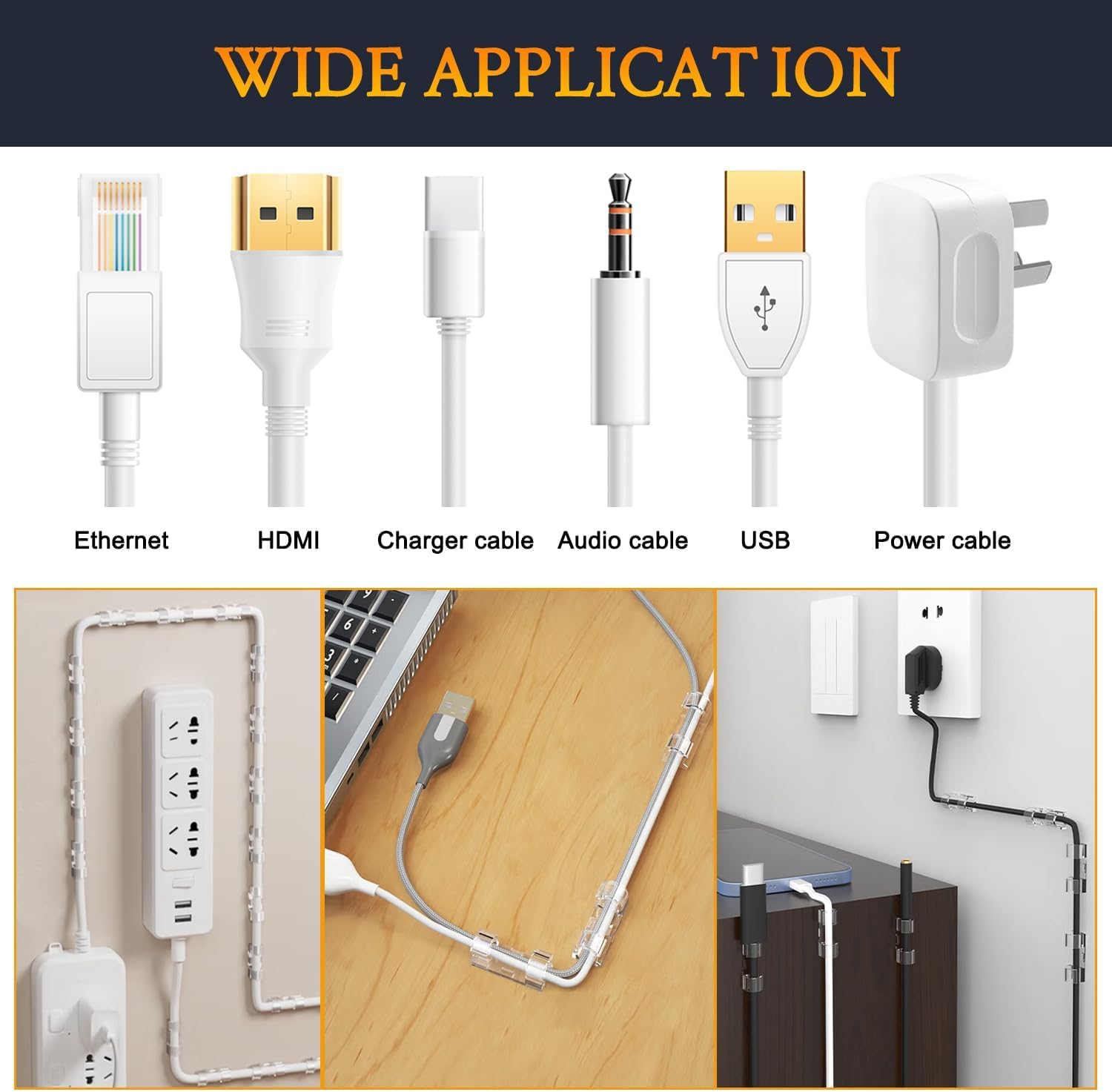 UNIQUE CART Self-Adhesive Transparent Cable Management Clips – Invisible Sticky Wire Organizer for TV, PC, Laptop, Ethernet & Desktop Home Office (Pack of 30) 4