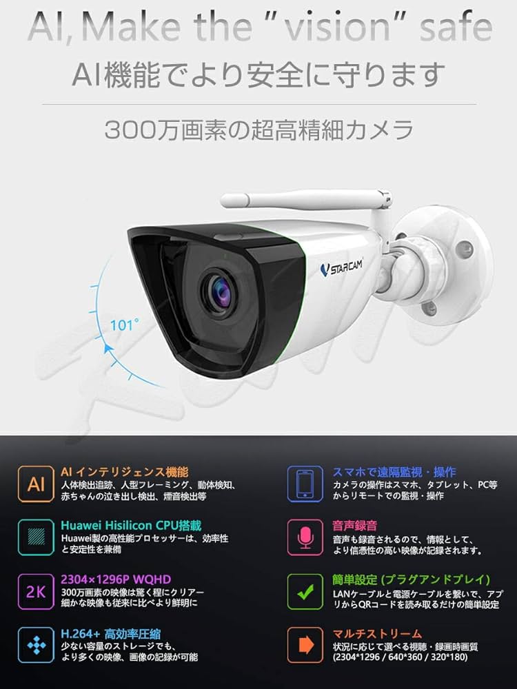 Amazon.co.jp: .A 防犯カメラ 屋内屋外兼用 ワイヤレス CS55 2K