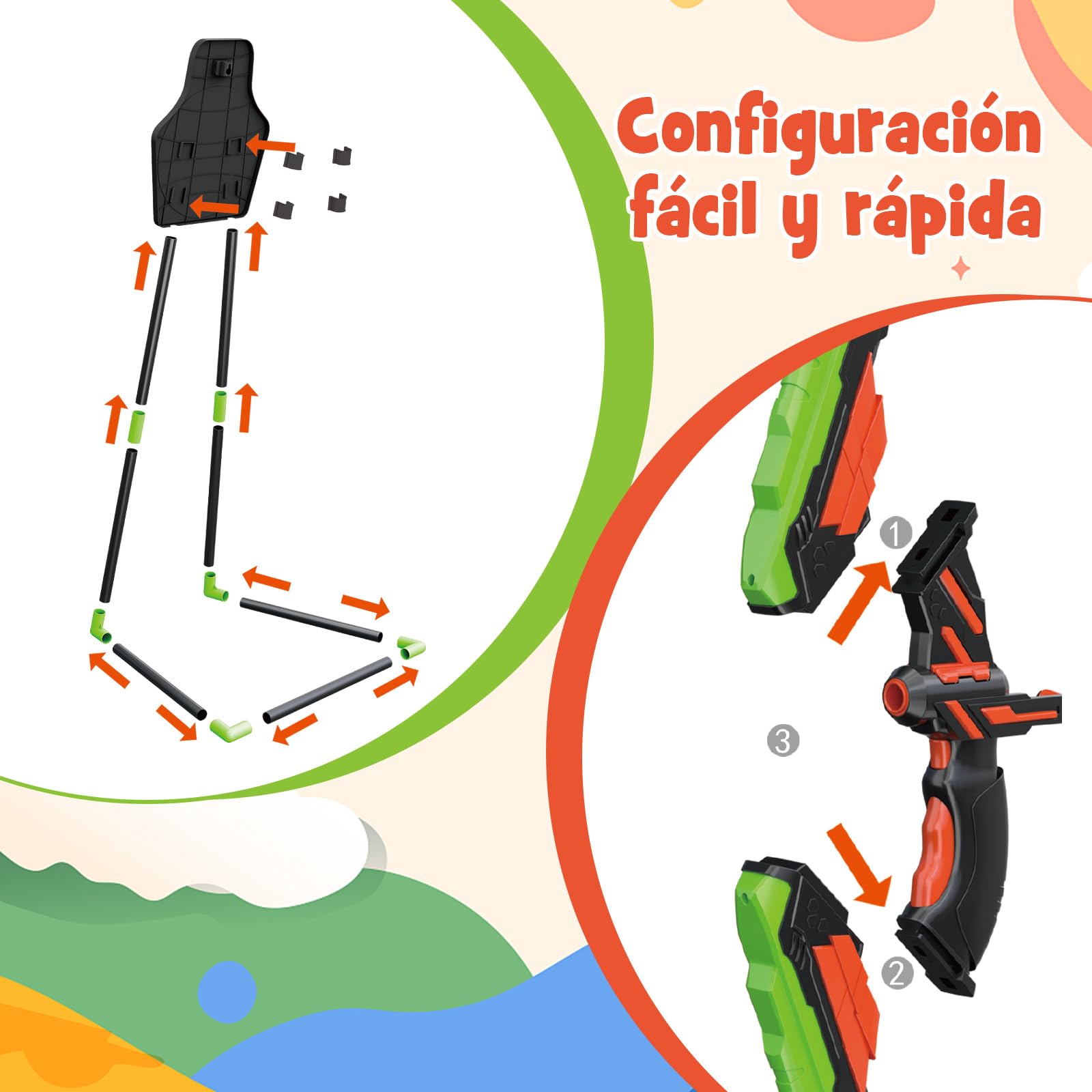 COSTWAY Juego de 2 Arcos y Flechas de Juguetes para Niños, Set de Juguetes de Tiro con Arco con 20 Flechas de Ventosa, Objetivo de Pie o Colgante, Portaflechas para Juegos para Niños de 3+ Años