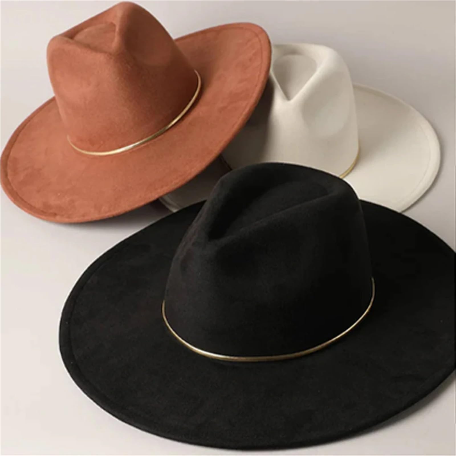 Cappello da donna in pelle scamosciata colorata, a tesa larga, da 9,5 cm, da uomo, da jazz, da cowboy