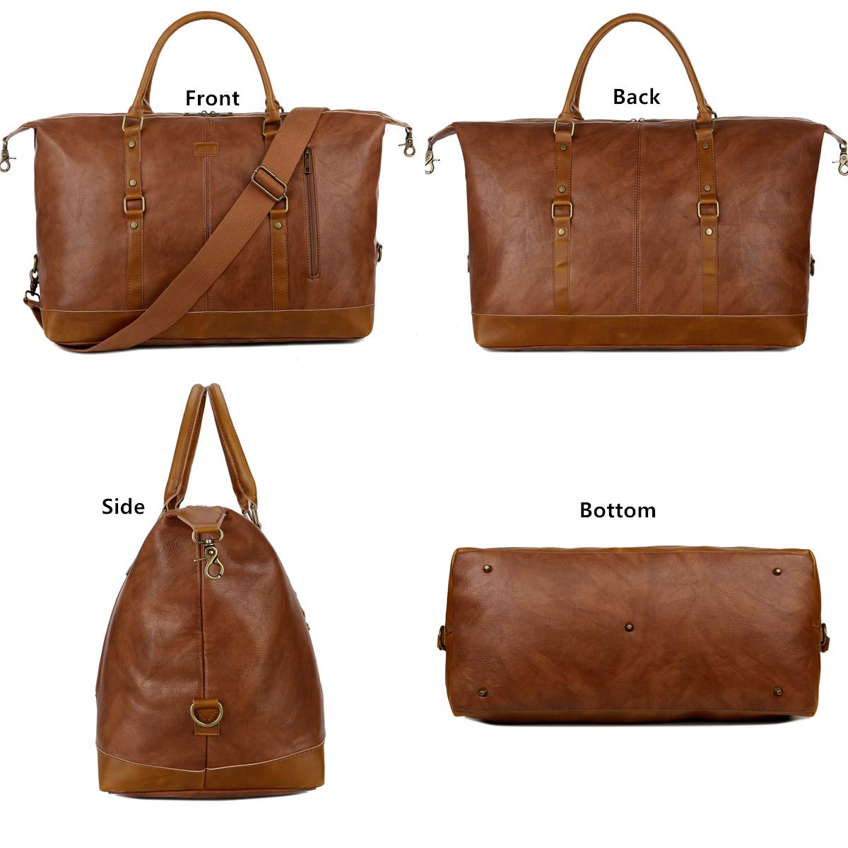 BAOSHA Groß Herren PU Leder Reisetasche Handgepäck Männer Tragetasche Travel Duffel Carry On Bag Weekender Tasche für Reise am Wochenend HB-14 (Braun)