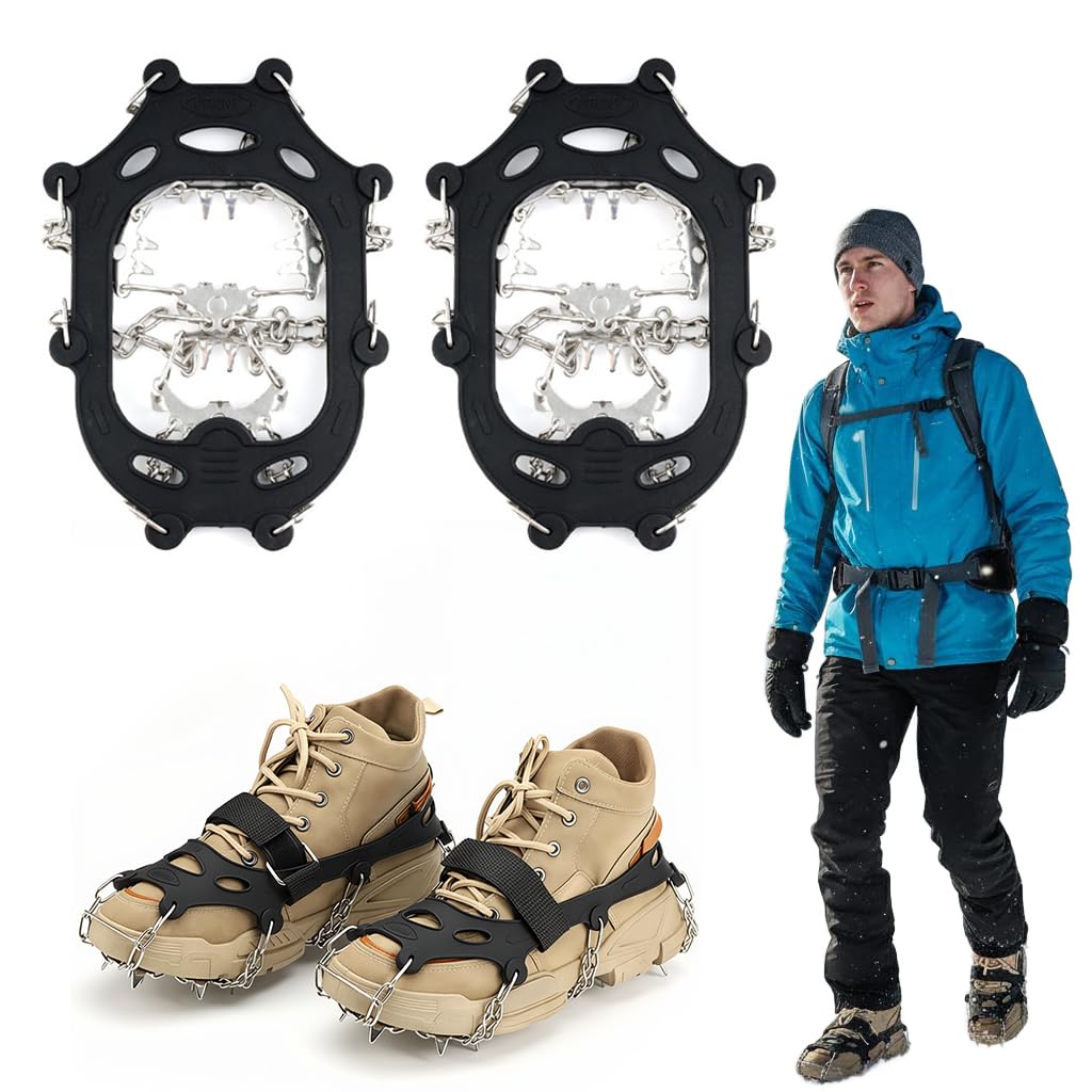 Proberos® Crampons with 24 Cleats for Hiking Boots Snow Shoes, Climbing Spikes Shoes for Traction Non-Slip Crampons Spikes Crampons for Snow, Ice Road, Size L(40-44)-picture-24