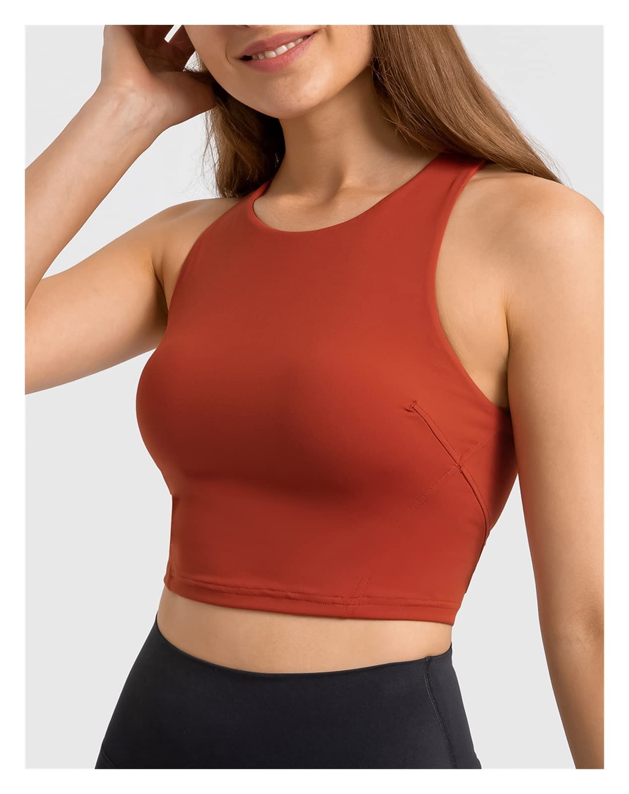 Women Crop Top Top Top High Neck Sport Top con Serbatoi di Allenamento in Reggiseno Incorporato for la Gestione dello Yoga Fitness
