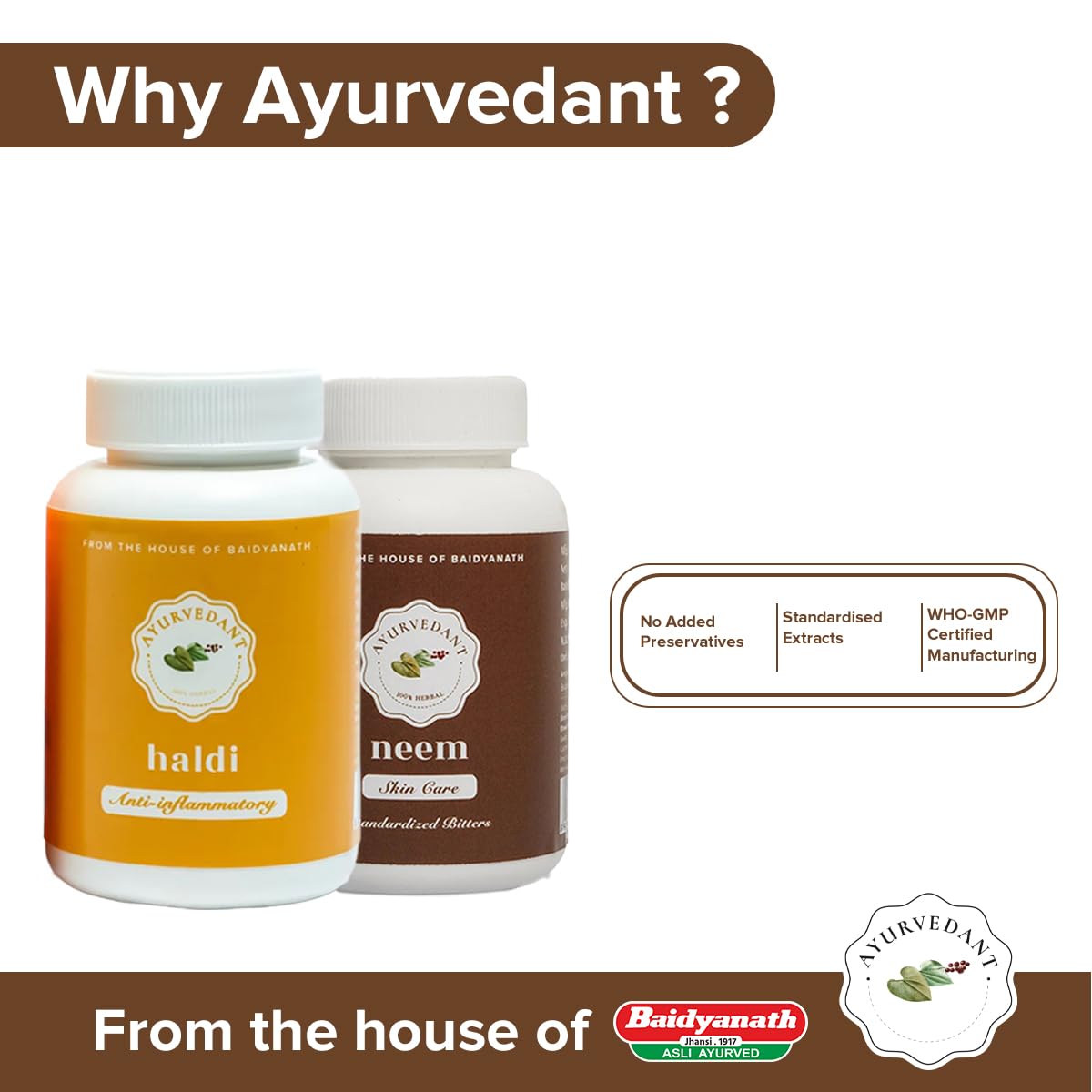 Ayurvedant Neem & Turmeric Tablets Combo Pack | 60 Tablets Each | Herbal Daily Detox & Immunity Support |From The House Of Baidyanath. 2