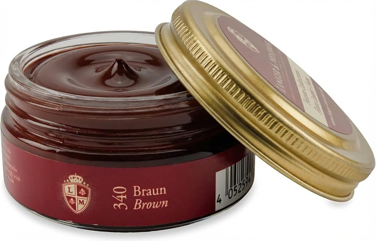 Langer & Messmer feinste Ledercreme zur Glattlederpflege - hochwertige Schuhcreme für die Schuhpflege 50ml | Für alle Glattlederschuhe geeignet | Braun