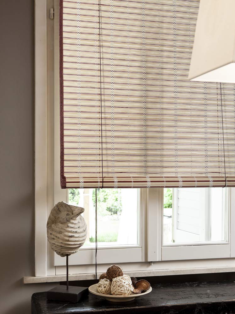 VERDELOOK | Tapparella Egitto, Tapparella in bambù con Bordo in Cotone, 120x250 cm, Beige con Bordo Marrone Scuro, Tapparella per Finestre