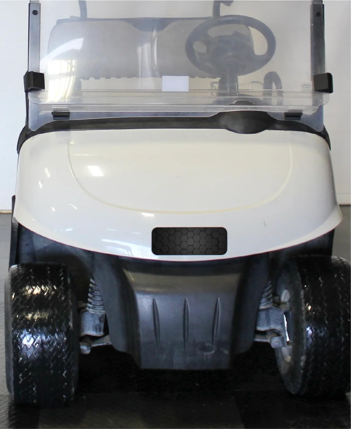 Hexagon Pattern (Black and Grey) E-Z-GO Front Name Plate. Fits EZGO 2008-2022 RXV TXT Valor Terrain Elite. Custom Made in The USA!! (Hexagon Pattern W/Custom Text)