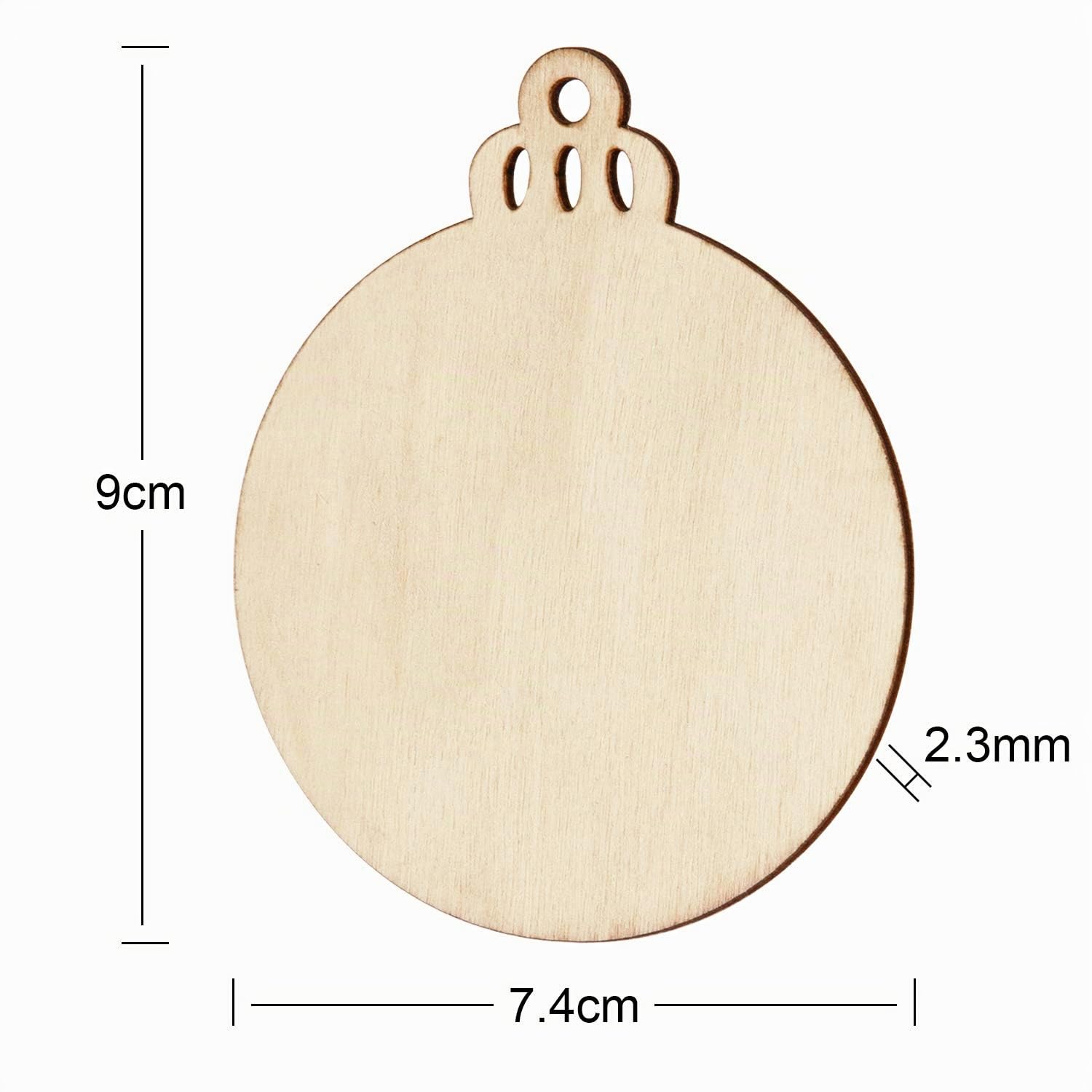 SAVITA - Bola de Navidad de madera (60 unidades, discos de madera, redondos, bridas de madera, decoraciones navideñas para pintar, para bricolaje, artesanal, decoraciones para árboles de Navidad,