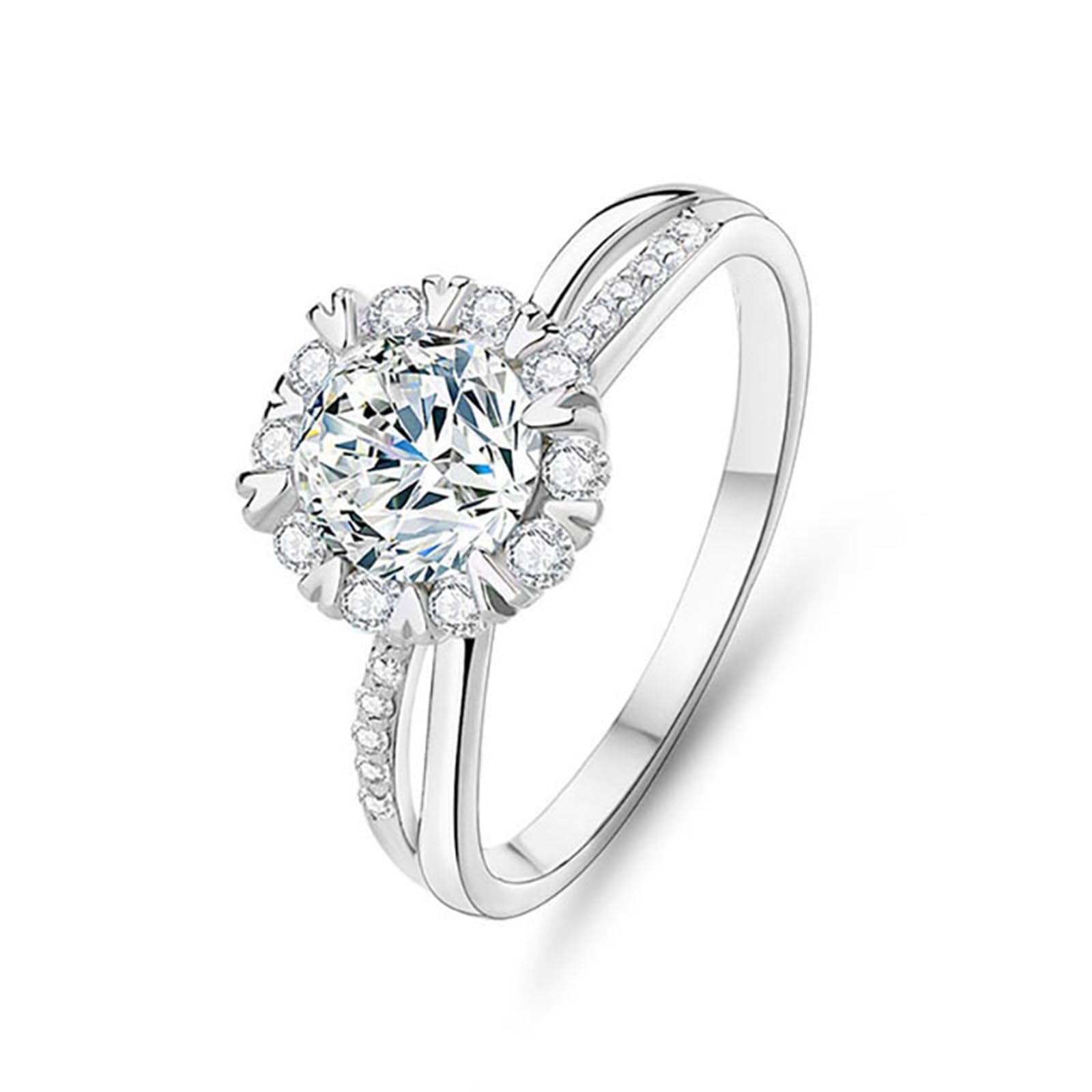Anillos de compromiso con moissanite de 1 ct, anillo de boda de oro auténtico Halo Moissanite, anillos de boda de oro blanco para mujer