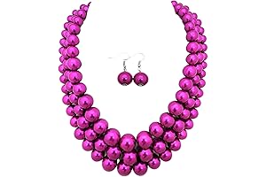Women's Faux Pearl Necklace and Earrings Set in Captivating Fuchsia