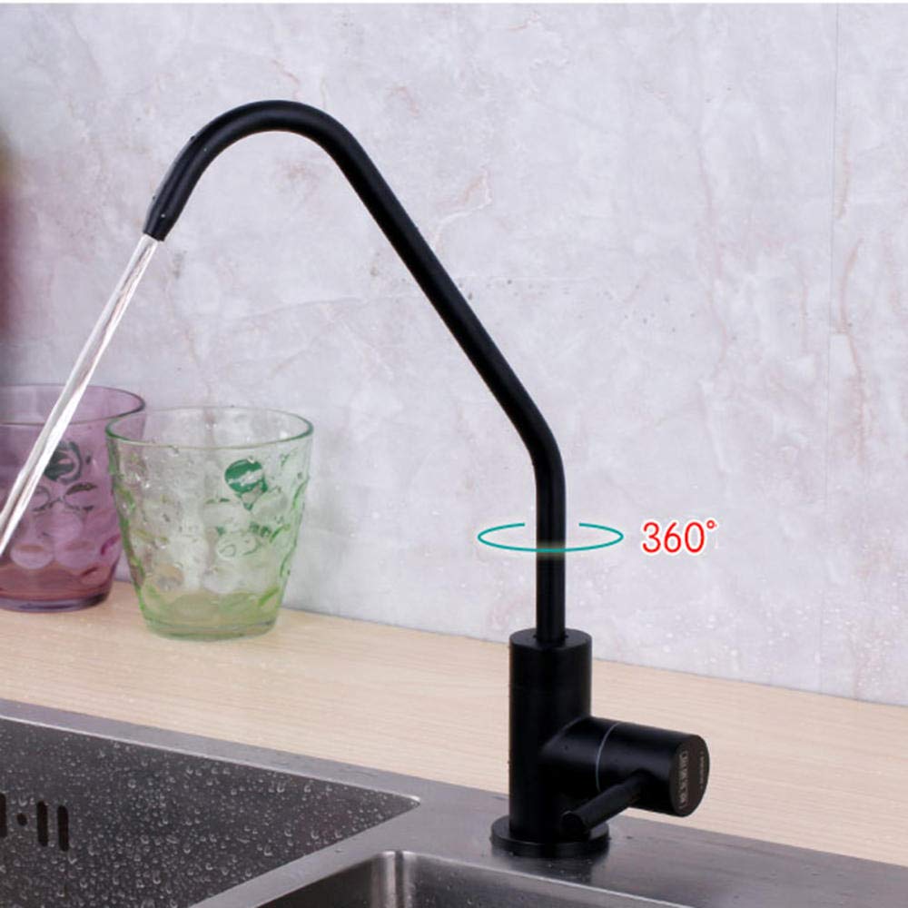 Grifo de filtro de agua de ósmosis de 1/4 pulgadas, purificador de agua potable directo negro, grifo de cocina giratorio de acero inoxidable para agua potable limpia, fácil instalación