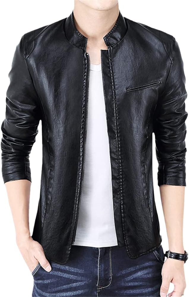 Veste en cuir PU pour homme avec fermeture éclair rouge punk